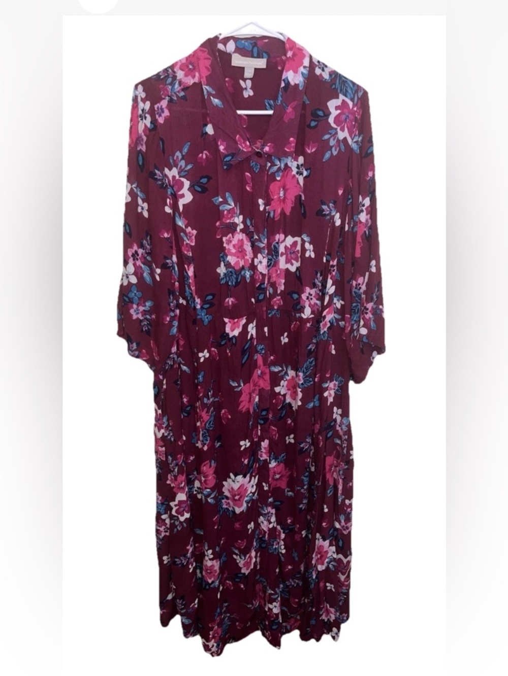 Woman Within Women's Short Sleeve Magenta Floral Dress Button Down Size 22X EUC
